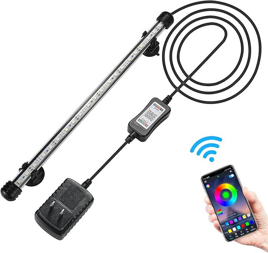 GreenSun Fish Tank Aquarium Light: Submersible Led Lamp - 15 Inch Waterproof Strip Spotlight with APP Control GreenSun