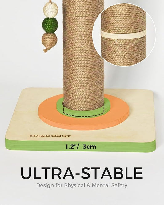 TINYBEAST Cat Scratching Post, Large 35'' Tall Sisal Cat Scratch Post with Thick Wooden Base for Indoor Cats, Super Stable Cat Scratcher Toy Protect Your Furniture - PAWPICO