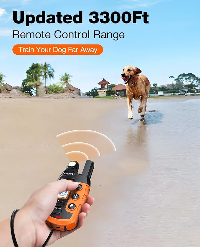 Bousnic Dog Shock Collar - 3300Ft Dog Training Collar with Remote for 5-120lbs Small Medium Large Dogs Rechargeable Waterproof e Collar with Beep (1-8), Vibration(1-16), Safe Shock(1-99) (Orange) BOUSNIC