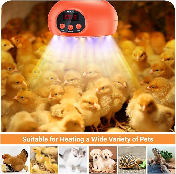 Chicken Coop Heater Lamps,200W-350W-500W Reptile Heating Lamp Upgraded with UVA UVB Ligh 3-6-9-12H Timer,Protable Greenhouse Heater for Outdoor Chicken Coop for Reptile Rabbits Dog Cats (Orange) TFNN