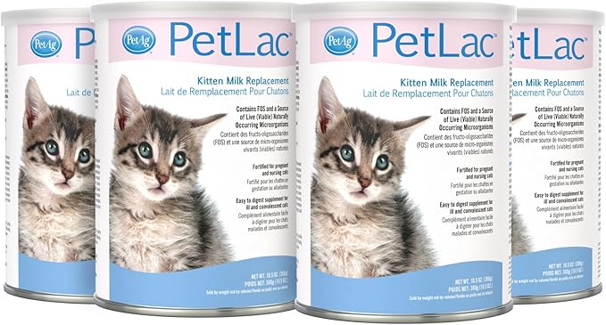 Pet-Ag PetLac Powder for Kittens - 10.5 oz, Pack of 4 - Kitten Milk Replacement Powder for Kittens Newborn to Six Weeks Old - Easy to Digest PetAg