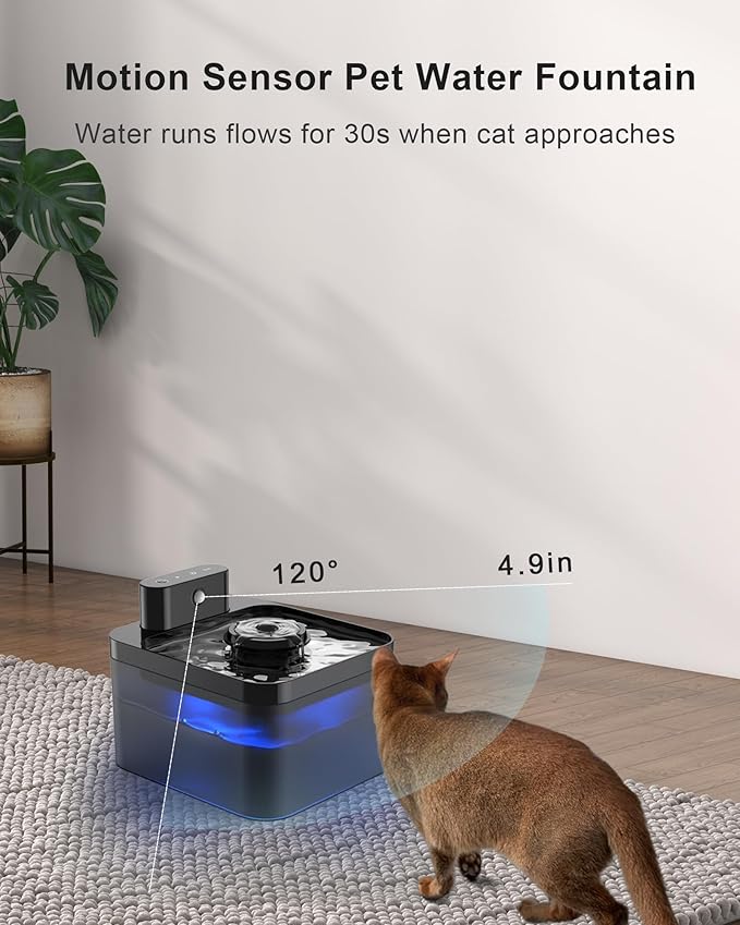 Wireless Cat Water Fountain: Pet Water Fountain Battery Operated,Cat Water Fountain with Motion Sensor,2L/67oz Automatic Cat Fountain for Drinking with Quiet Pump Inside Easy Clean BPA-Free - PAWPICO
