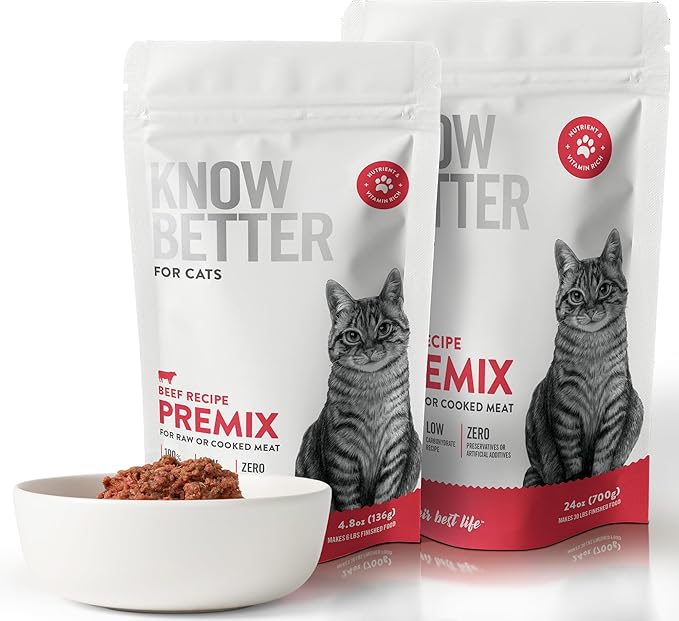 Know Better for Cats – Beef Recipe, RAW Cat Food Premix/Supplement for Making Homemade Cat Food, All Natural, Holistic Veterinarian Approved, Grain Free, No Artificial Additives - PAWPICO