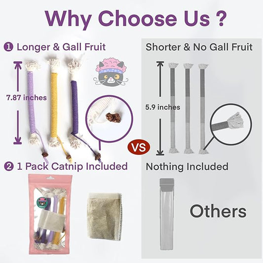 Cat Toys for Indoor Cats, Kitten Toys for Indoor Kittens, Catnip Rope Chew Toys for Teeth Cleaning, Interactive Cat Teething Toy, Kitty Kicker Toy, 3 Pack (Plus 1 Pouch of Catnip) - PAWPICO