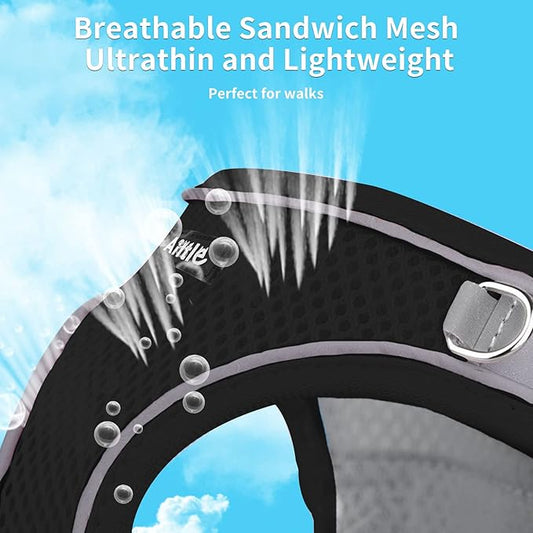 AIITLE Escape Proof Dog Harness - Step in Adjustable Dog Harness No Choke Over with Breathable Mesh and Quick-Release Buckle for Spring- Outdoor Walking, Camping, Training for Medium Dogs Black XL AIITLE-FORPETSBETTERLIFE