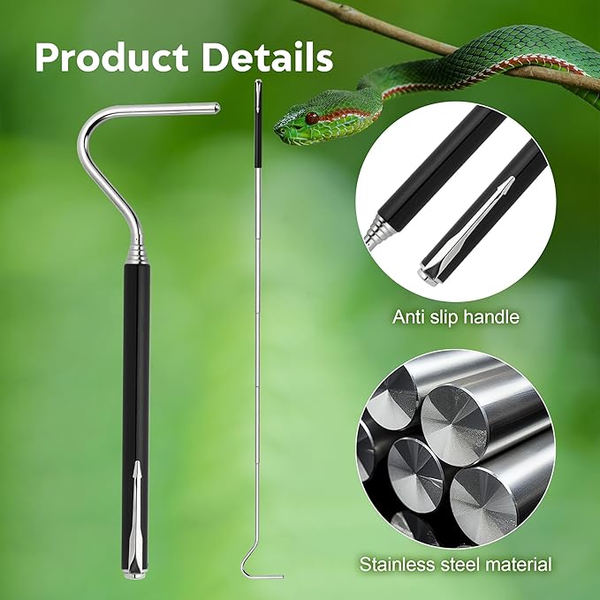 Mini Snake Hook, Stainless Steel Portable Retractable Reptile Hook, Grabber Kit Outdoor Rattlesnake Reptile Handling Tool (2 Pieces) Northspoor