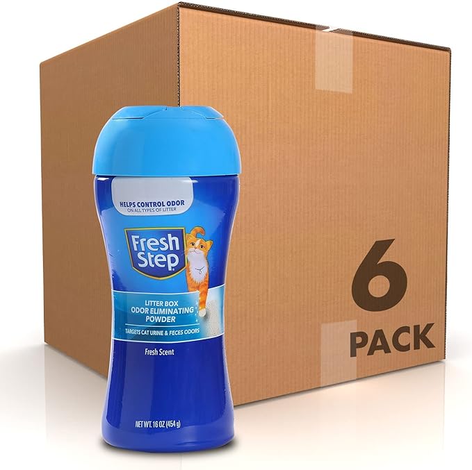 Fresh Step Odor Eliminating Powder for Cat Urine and Feces Odors, 16 oz - Fresh Scent Odor Eliminating Powder for Pet Smells Destroys Odors with Added Zeolites Litter Box Odor Eliminator (Pack of 6) - PAWPICO