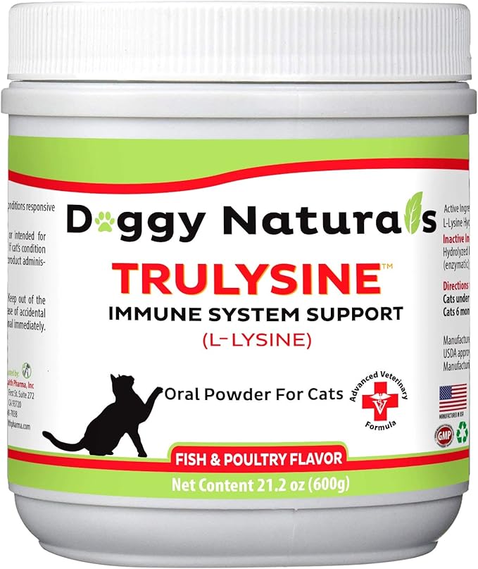 Trulysine L-Lysine for Cats Immune Support Oral Powder 21.2oz/600g - Cats & Kittens of All Age, Sneezing, Runny Nose Squinting, Watery Eyes-Fish & Poultry Flavor (U.S.A)(600 Grams (500mg / Scoop)) Pet+Health+Pharma