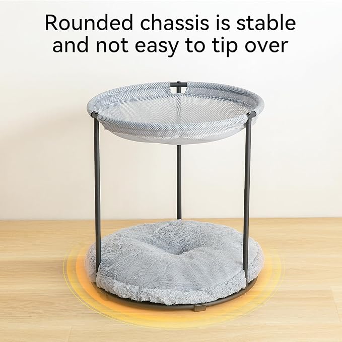 Double Cat Bed for 2 Cats Breathable Elevated Cat Beds for Indoor Cats, Round Fluffy Plush Cat Beds,18 x 16.5 x 16.5 Inch Cat Hammock Washable, Easy Assembly Cat Hammock for Multi-cat Household - PAWPICO