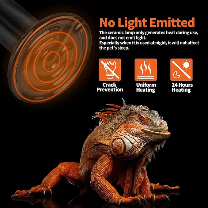 LUCKY HERP 150W Ceramic Heat Emitter, Reptile Heat Bulbs, Yellow Ceramic Heat Lamp for Reptiles, Amphibian, Chicken, Dog, Cat (2-Pack) LUCKYHERP