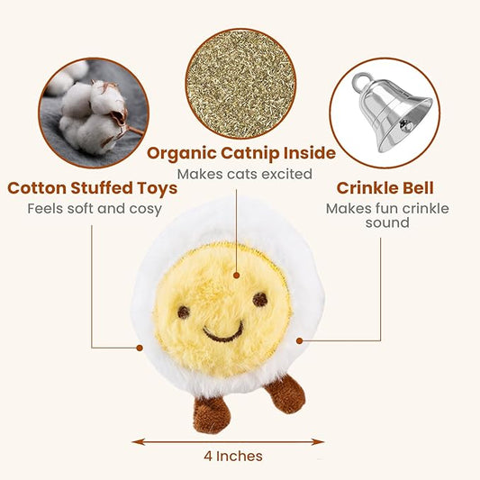 4 Pack Catnip Toys, Crinkle Cat Toys for Indoor Cats, Soft Stuffed Kitten Chew Toys, Cute and Durable Cat Kicker Toys for Kitten Exercise 4 Inches for All Breeds - PAWPICO