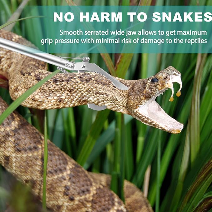 50" Collapsible Stainless Steel Snake Grabber Tool: Multi-Functional Hook, Tongs, Pole, Reacher for Safe Snake Handling and Rattlesnake Catching Repgfor