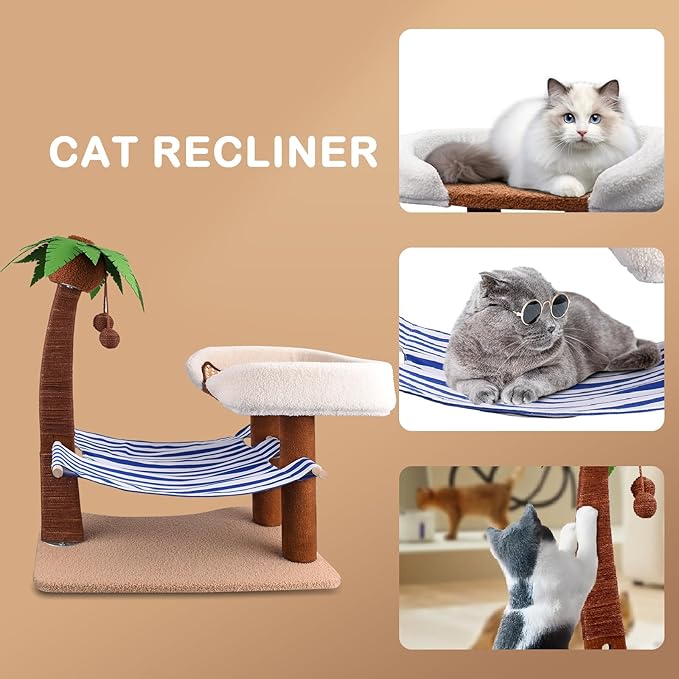Cat Scratch Post with Hammock,29.5 Inches Tall Cat Scratcher with Cat Bed for Indoor Cats,Sisal Rope Cat Tree Scratching Post Tall with Hanging Ball for Small Cat Kitten - PAWPICO