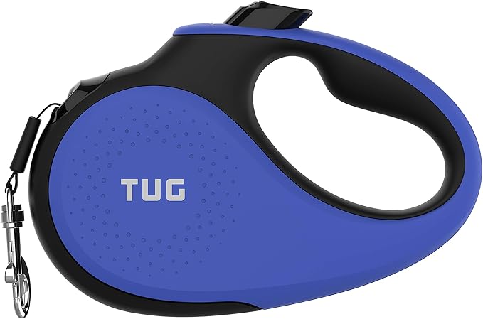 TUG 360° Tangle-Free Retractable Dog Leash with Anti-Slip Handle | 16 ft Strong Nylon Tape | One-Handed Brake, Pause, Lock (Large, Blue) TUG