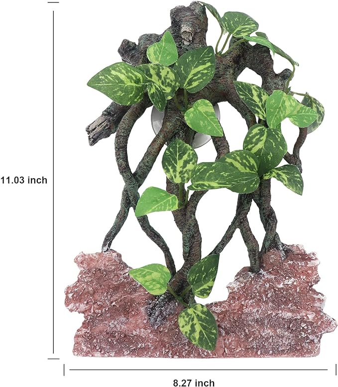 AQUA KT Reptile Terrarium Climb Corner Tree Branch Rock Background Decoration with Suction Cup for Amphibian Lizard Snake Gecko Bearded Dragon Cage Tank Habitat Decoration Accessory AQUAKT