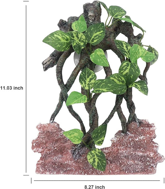 AQUA KT Reptile Terrarium Climb Corner Tree Branch Rock Background Decoration with Suction Cup for Amphibian Lizard Snake Gecko Bearded Dragon Cage Tank Habitat Decoration Accessory AQUAKT