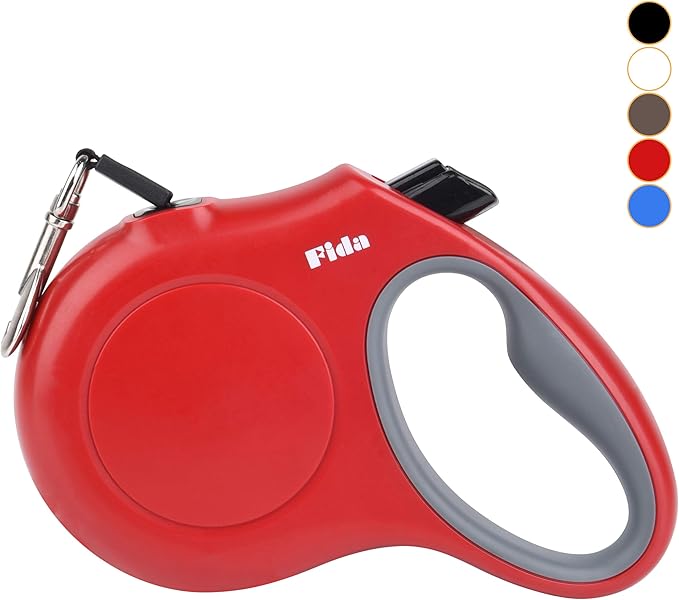 Fida Retractable Dog Leash, 16ft Heavy Duty Pet Walking Leash for X-Small/Small/Medium/Large Dog or Cat up to 110 lbs, Tangle-Free. One-Hand Brake (Large, Red) Fida