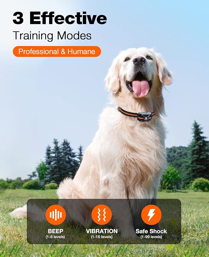Bousnic Dog Shock Collar - 3300Ft Dog Training Collar with Remote for 5-120lbs Small Medium Large Dogs Rechargeable Waterproof e Collar with Beep (1-8), Vibration(1-16), Safe Shock(1-99) (Orange) BOUSNIC
