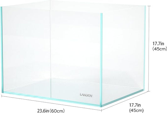 Landen 60H 30 Gallon Rimless Low Iron Aquarium Tank, 23.6" W × 17.7" D × 17.7" H (60cm x 45cm x 45cm) 8mm Thickness with Black Nano Foam Leveling mat Included Landen
