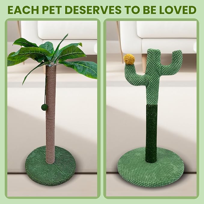 MAMONI Palm Tree Cat Scratching Post for Indoor Cats, 33" Tall Cat Scratching Post with Sisal Rope, Cute Premium Kitten Scratching Post with Hanging Ball - PAWPICO