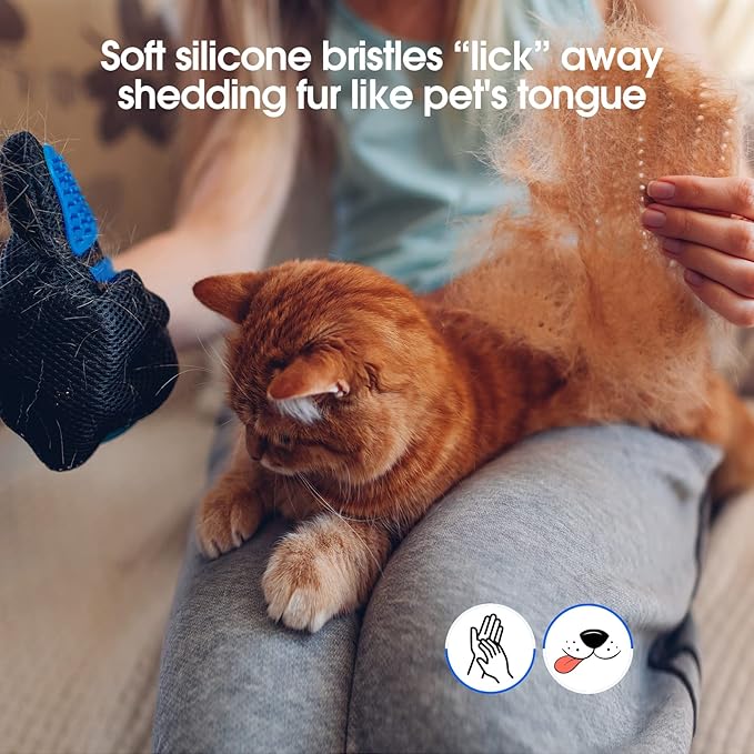 Upgrade Efficient Pet Hair Remover Gloves - Gentle Shedding Brushes for Dogs, Cats & Horses with Long and Short Hair - 1 Pair (Blue) - PAWPICO