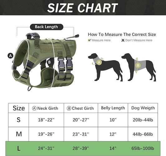 No Pull Tactical Dog Harness for Large Dogs, Escape Proof Molle Dog Vest Harness and Leash Set, Adjustable Military Service Dog Harness with Handle for Medium Large Dogs(Green,Large) Yungaspy