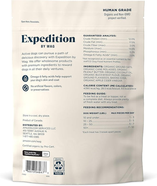 Amazon Brand - Wag Expedition Human Grade Organic Biscuits Dog Treats, Non-GMO, Peanut Butter, 10oz - PAWPICO