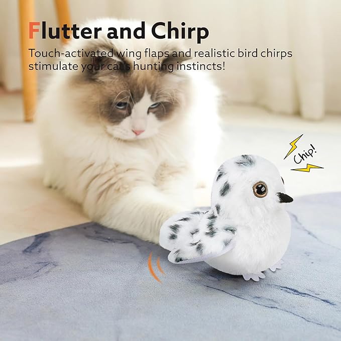 Flapping Owl Cat Toys, Interactive Cat Exercise Toy with Lifelike Bird Chirp, USB Rechargeable Automatic Cat Kicker Catnip Toys for Bored Indoor Adult Cats Kittens - PAWPICO