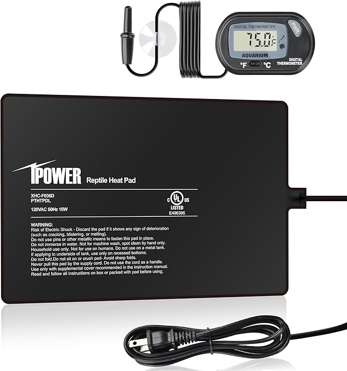 iPower 8 by 12-Inch 16W Reptile Heat Mat, LCD Digital Aquarium Thermometer, Under Tank Warmer Terrarium Heat Pad for Turtles Lizards Frogs and Other Small Animals, Multi Sizes iPower