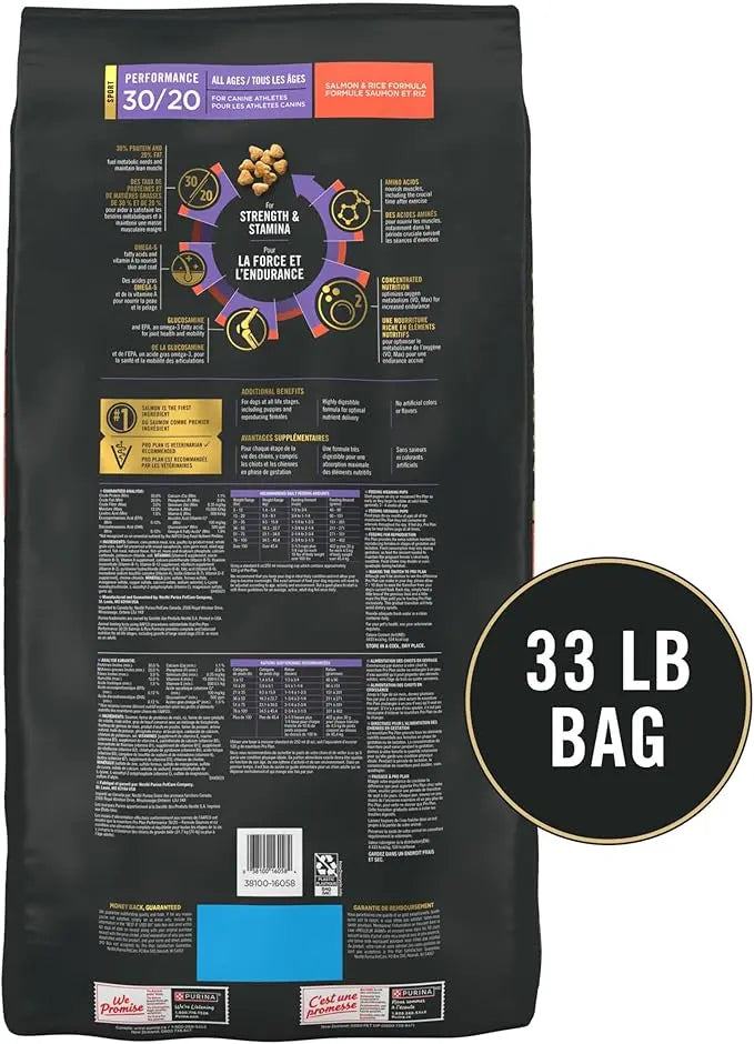 Purina Pro Plan High Protein Dog Food, Sport 30/20 Salmon and Rice Dog Food Dry Formula - 33 lb. Bag - PAWPICO