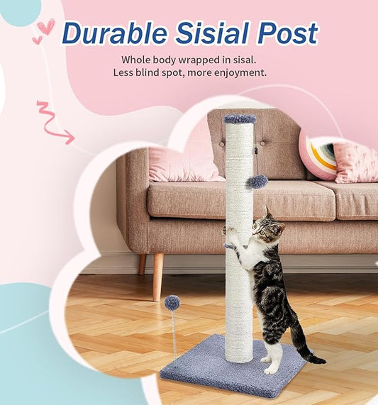 Cat Scratching Post 32" Tall Scratching Post Kitten Scratcher Sisal Scratch Posts Basic with Hanging Ball for Indoor Cats, Integrated Cat Toys, Gray - PAWPICO