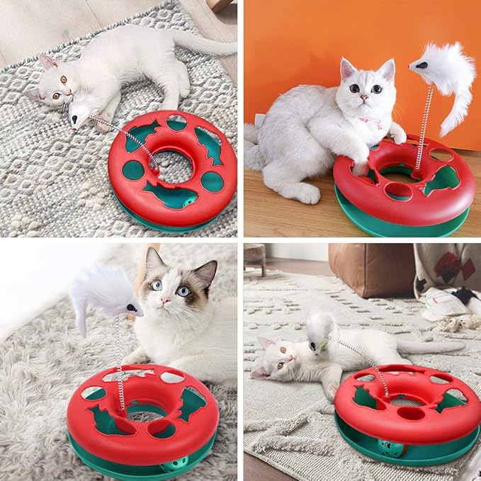 Cat Toys, Cat Toys for Indoor Cats,Interactive Kitten Toys Roller Tracks with Catnip Spring Pet Toy with Exercise Balls Teaser Mouse (red) - PAWPICO