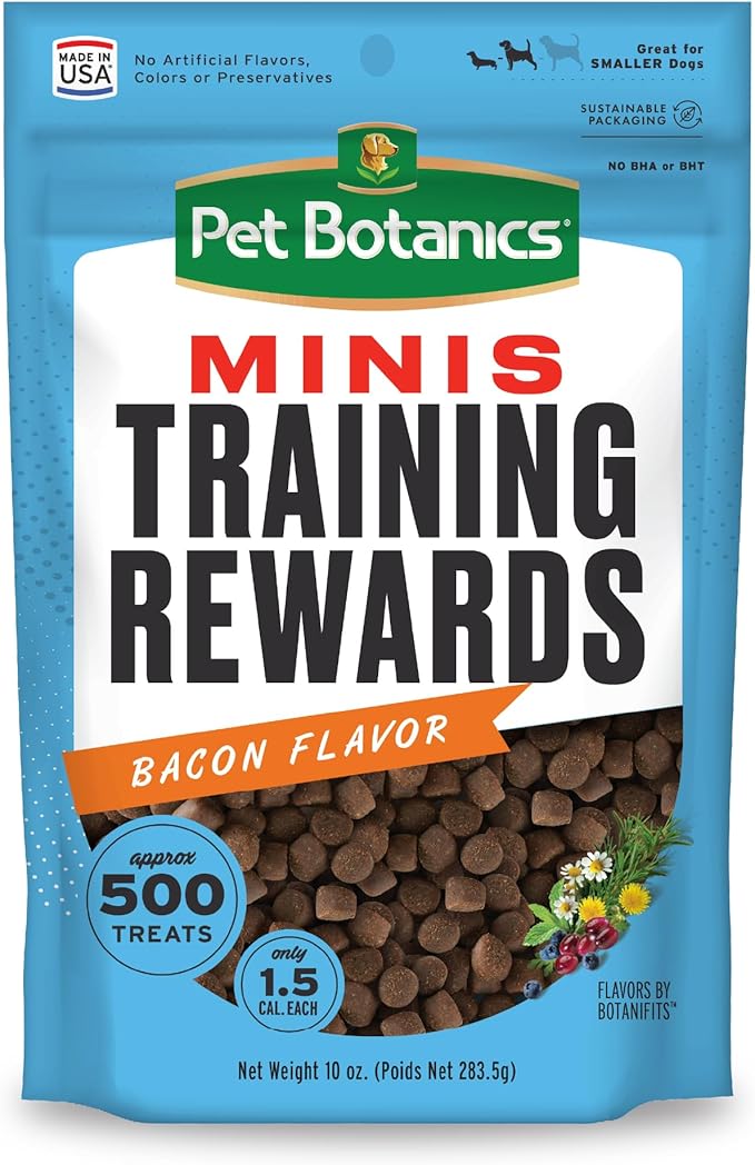 Pet Botanics 10 oz. Pouch Training Rewards Mini Soft & Chewy, Bacon Flavor, with 500 Treats Per Bag, The Choice of Top Trainers - PAWPICO