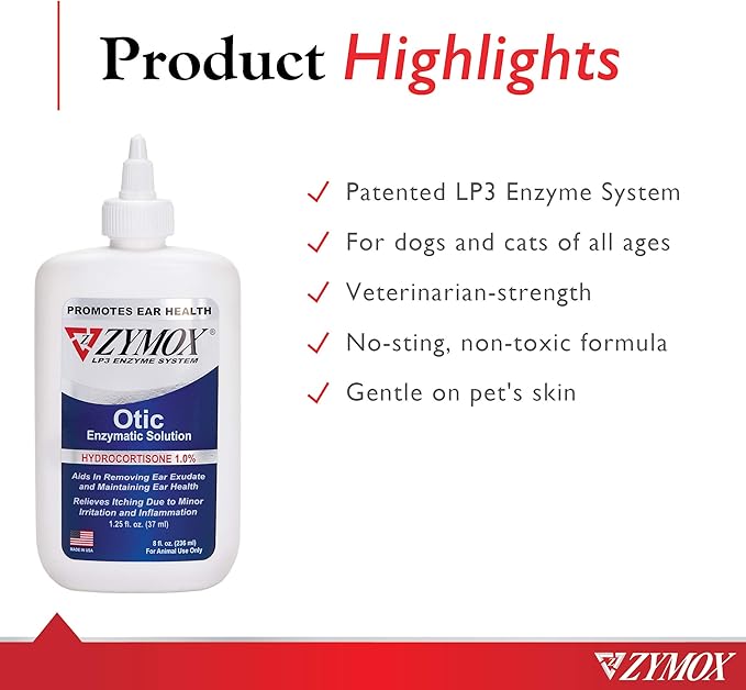 Zymox Otic Enzymatic Solution for Dogs and Cats to Soothe Ear Infections with 1% Hydrocortisone for Itch Relief, 8oz ZYMOX