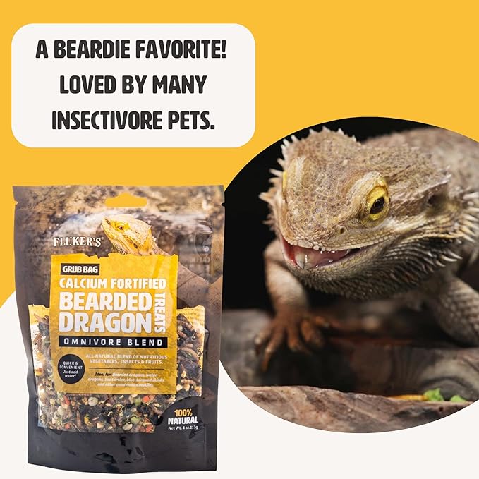 Fluker's Grub Bag Calcium Fortified Treats, All Natural Omnivore Blend Packed with Protein, Fruits, and Vegetables, for Bearded Dragons and Reptiles, 4 oz Flukers