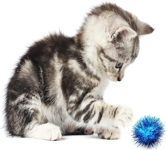 20 Pcs Assorted Color Flash Ball Cat's Favorite Toy Ball Tinsel Pom Poms Flash. - PAWPICO