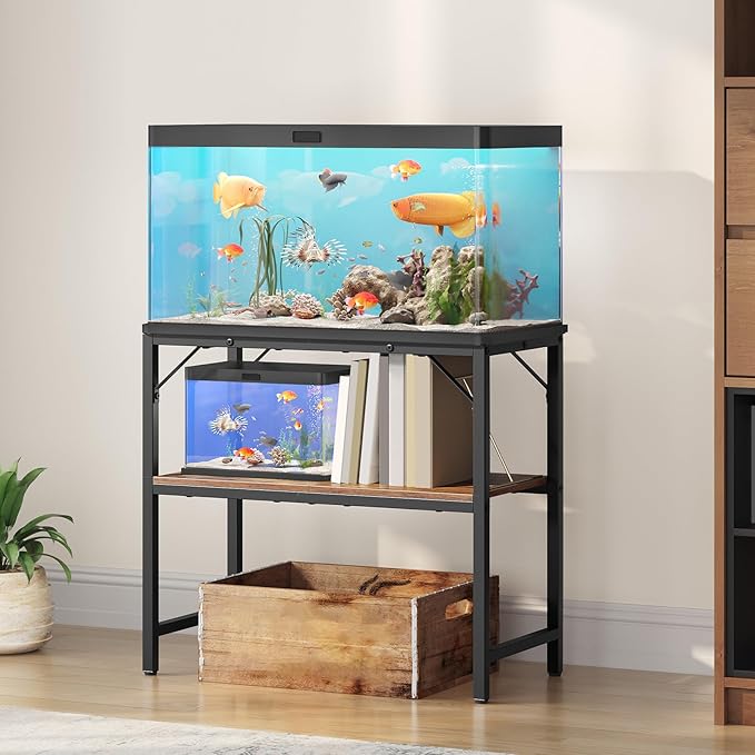 30 Gallon Fish Tank Stand, Aquarium Stand with 2-Tier Storage Shelves, Heavy Duty Breeder Turtle Terrarium Stand Rack for Home Office, 30.0" L x 11.8" W x 24.4" H, Rustic Brown FTHR3001 MAHANCRIS