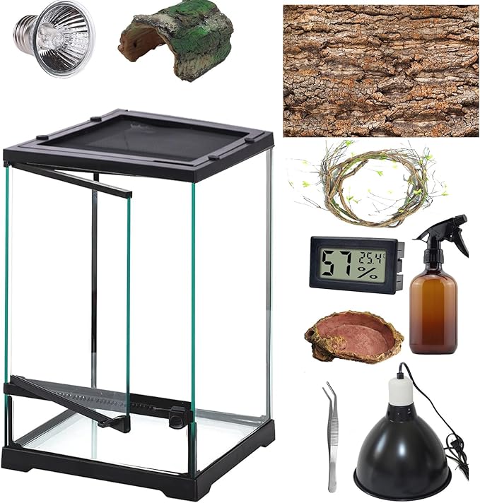 SARUFO Reptile Terrariums Tank (10 PCS) Front Opening Door 8"x8"x12" Amphibian Tank Starter Kit, Suitable for Small Reptiles Such as Geckos, Snakes, Lizards, Chameleons, Serpents SARUFO