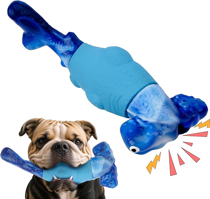Dog Toys for Aggressive Chewers, Interactive Dog Chew Toys for Large Dogs, Indestructible Squeaky Dog Toys to Keep Them Busy, Tough Dog Toys for Medium/Large Breed Dogs (Deep Blue, Hammerhead Shark) - PAWPICO