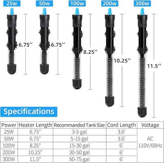 AQUANEAT Aquarium Heater, 100W Fish Tank Heater, Adjustable Submersible Water Thermostat with Thermometer Aquaneat