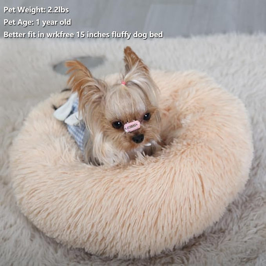 Light Brown Dog Bed Washable,Fluffy Dog Beds for Small Dogs 15 inches Donut Soft Small Pet Bed,Calming Anti Anxiety Round Fits up to 5 lbs Warm Comfort Pets Beds for Puppy Dogs Indoor - PAWPICO