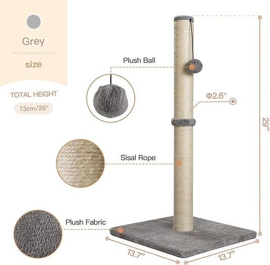 29 Inches Cat Scratching Post, Cat Scratch Post Kitten Scratcher with Sisal Rope, Scratching Post for Indoor Cats with Hanging Ball - PAWPICO