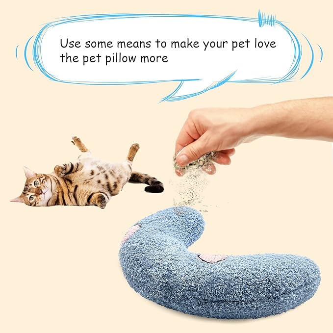 ucho Cat Pillow Pets, Soft Fluffy Cat Neck Pillow for Cat Bed, U-Shaped Pillow for Pet, Pet Calming Toy Half Donut Cuddler for Joint Relief Sleeping Improve Machine Washable- Blue ucho