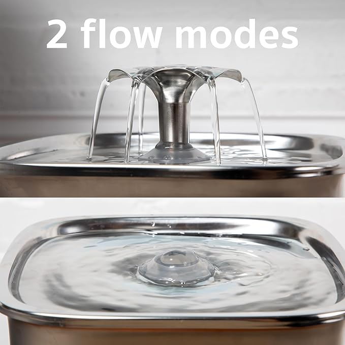 Veken Innovation Award Winner Stainless Steel Cat Water Fountain, 95oz/2.8L Automatic Pet Fountain with 6 Replacement Filters & 6 Pre-Filter Sponges & Silicone Mat for Cats, Dogs (Silver) - PAWPICO