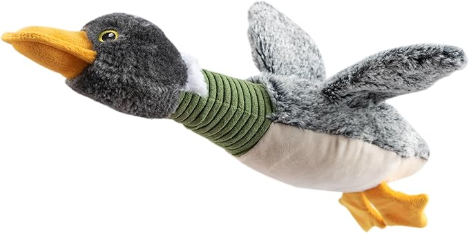 Best Pet Supplies Interactive Mallard Mates Dog Toy with Crinkle and Squeaky Enrichment for Small and Medium Breed Puppies or Dogs, Cute and Plush - Mallard Duck Wing (Gray), Small - PAWPICO
