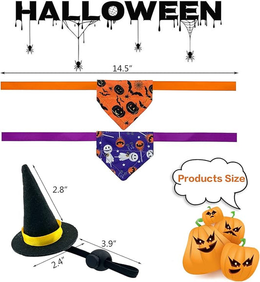 Vehomy 4Pcs Halloween Bearded Dragon Witch Costume Bearded Dragon Witch Hats Lizard Bandanas with Pumpkin Candy Pattern Lizard Wizard Hat Lizard Pumpkin Scarf Outfit for Hamster Leopard Gecko Vehomy