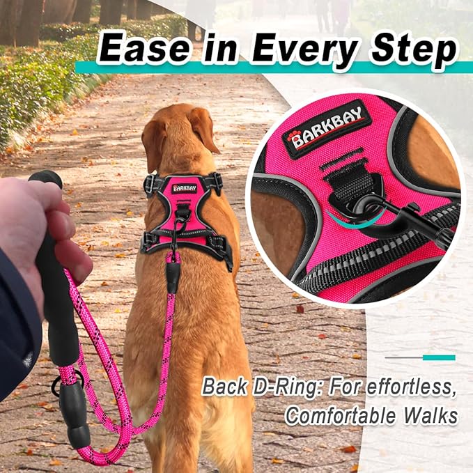 BARKBAY No Pull Pet Harness Dog Harness Adjustable Outdoor Pet Vest 3M Reflective Oxford Material Vest for PINK Dogs Easy Control for Small Medium Large Dogs (L) BARKBAY