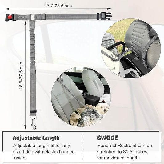 BWOGUE 2 Packs Dog Cat Safety Seat Belt Strap Car Headrest Restraint Adjustable Nylon Fabric Dog Restraints Vehicle Seatbelts Harness BWOGUEPetHome