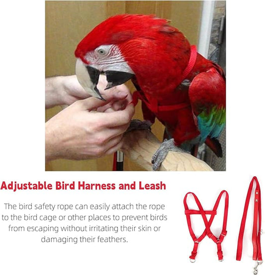 Pet Parrot Bird Harness and Leash, Adjustable Parrot Traction Harness Leash, Outdoor Flying Training Rope Anti Bite Training Rope for Parrot Macaw Cockatoos Yunnyp