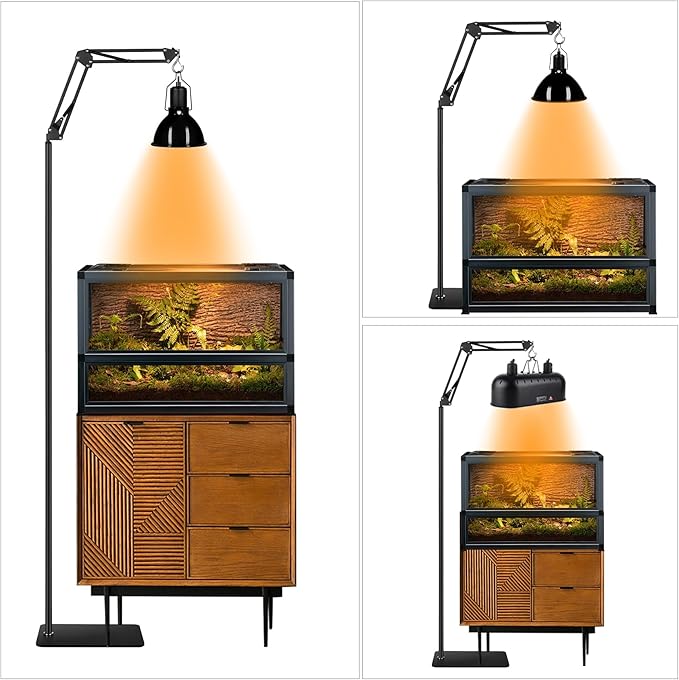 Reptile Heat Lamp Stand Reptile Light Stand with 360° Swing Arm, Height Adjustable (15.7inch to 74.3inch) Reptile Lamp Stand for Terrarium Light Fixture and Heat Lamp Holder DXOPHIEX